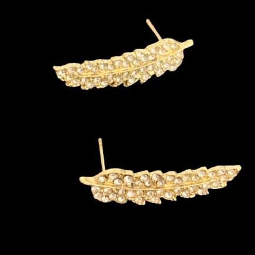 Gold Tone Ear Crawlers - Feather, Angel Wings or Leaf Motif